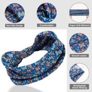 Cobahom 6Pcs Wide Headbands for Women Non Slip Soft Fabric Hair Wrap Boho Head Bands Elastic Sport Hair Bands for Workout Yoga Running (Butterfly Pattern)