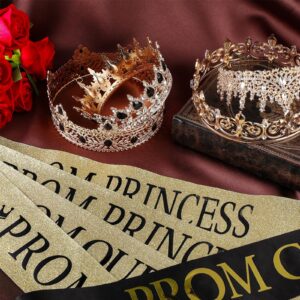 Saintrygo 16 Pcs Halloween Costume Prom King and Queen Crown Tiara Homecoming Prince Princess Prom Court Sash Favors Cosplay(Black,Exquisite Styles)