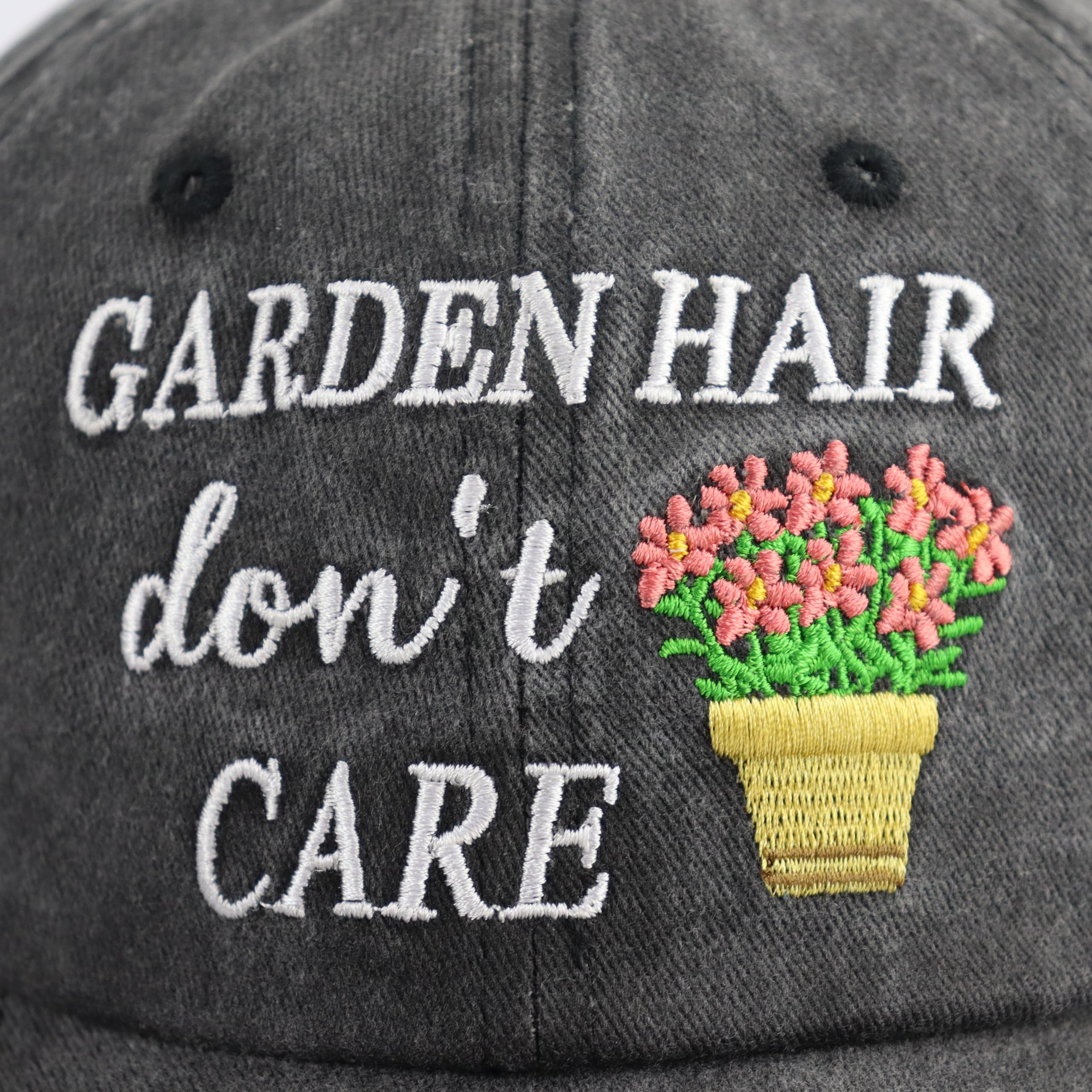 Garden Hair Don’t Care Hat, Gardening Gifts for Women, Adjustable Wash Cotton Embroidered Garden Accessories Baseball Cap, Mother's Day Birthday Gift for Mom Grandma