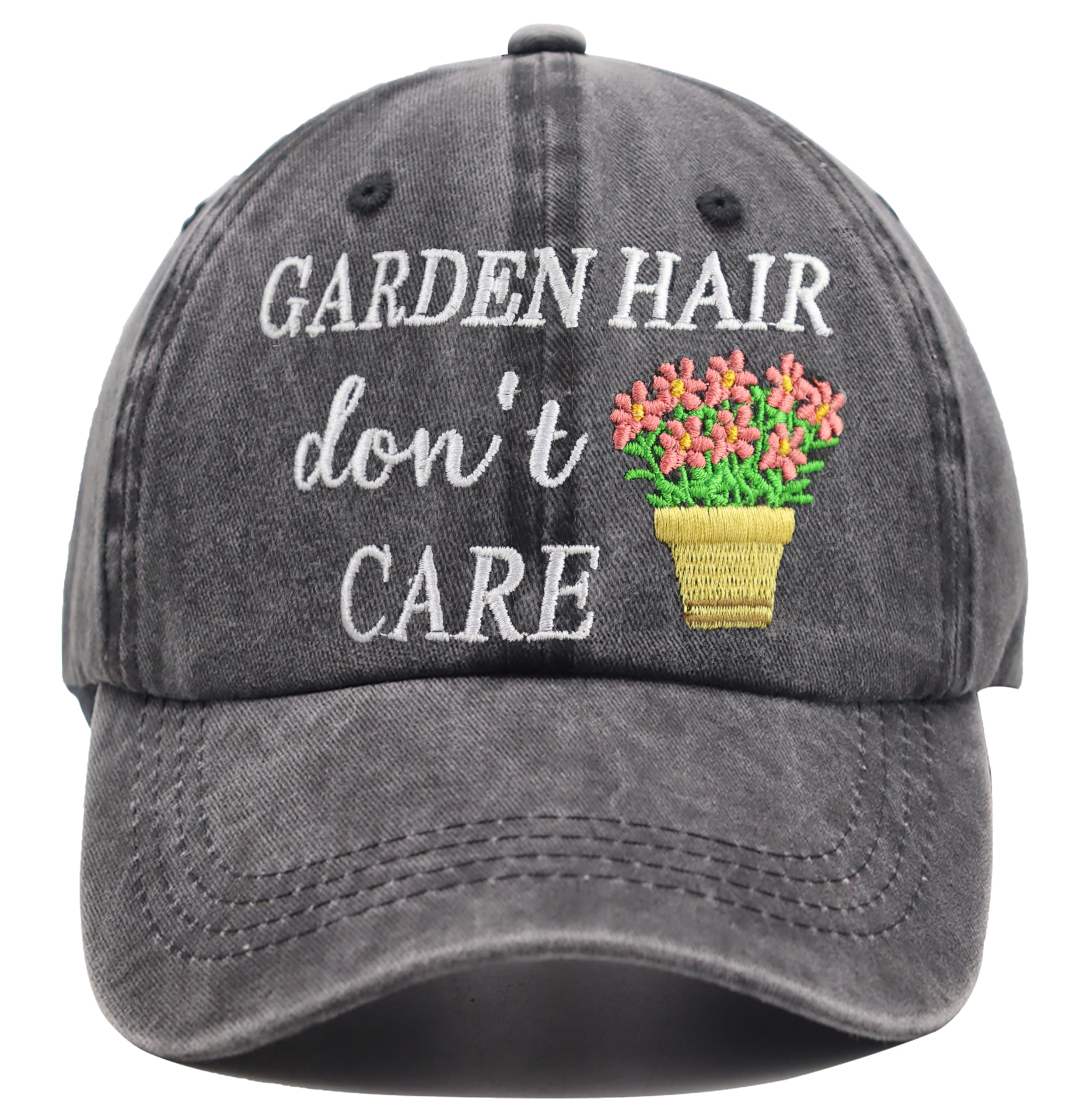 Garden Hair Don’t Care Hat, Gardening Gifts for Women, Adjustable Wash Cotton Embroidered Garden Accessories Baseball Cap, Mother's Day Birthday Gift for Mom Grandma