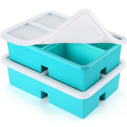 Silicone Freezer Trays With Lid - Silicone Soup Freezer Molds, Soup Freezer Containers For Freezing & Storing Soup, Sauce, Broth, and Leftovers - 1 cup silicone freezer molds - 2 Pack