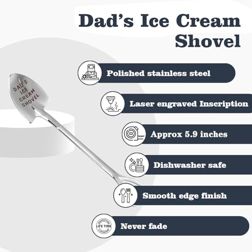 Gifts for Dad Stocking Stuffers for men dad father gifts Men Ice Cream Spoon Scoop for Ice Cream Lovers, Christmas Gifts for men Funny Engraved Stainless Steel Spoon Shovel, Birthday Fathers Gifts