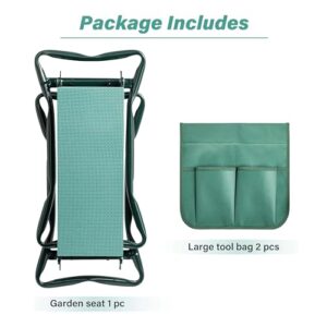 Simple Deluxe Garden Kneeler and Seat, Foldable Kneeling Stool with Thicker EVA Foam Pad Heavy Duty Bench, with Tool Pouch, Gifts for Outdoor Gardening, Fishing, Green