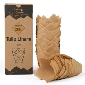 Bake Choice 200pcs Natural Mini Tulip Cupcake Liners for Baking Cups, Unbleached, Greaseproof EU Parchment paper, Mini Tulip Muffin Liners for Party, Christmas, Valentines