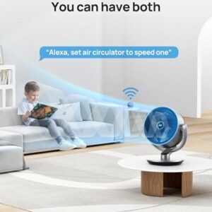 Dreo Smart Fans for Bedroom, 16 Inch, 25dB Quiet DC Room Fan with Remote, 120°+90° Oscillating Fan, 6 Modes, 9 Speeds, 12H Timer,Works Alexa/Google/WiFi/Voice Control, Black and Silver