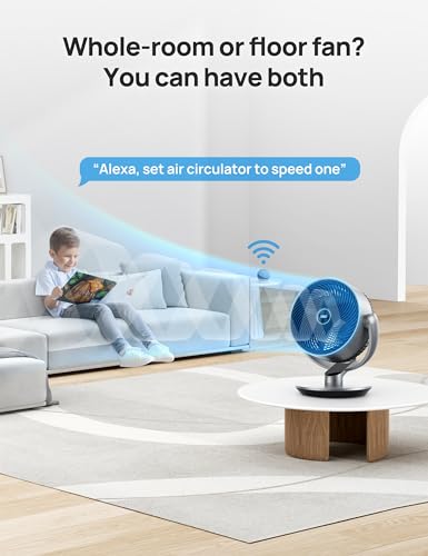 Dreo Smart Fans for Bedroom, 16 Inch, 25dB Quiet DC Room Fan with Remote, 120°+90° Oscillating Fan, 6 Modes, 9 Speeds, 12H Timer,Works Alexa/Google/WiFi/Voice Control, Black and Silver