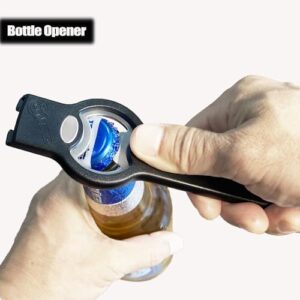 3-in-1 Magnetic Bottle and Can Opener for Refrigerator, Stainless Steel Manual Can Punch Opener for Liquid with Cap Catcher, Stick to Fridge for Easy Storage, Can Tapper Church Key with Magnet (Black)