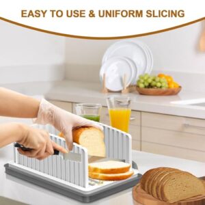 Kiss Core New Upgrade Bread Slicer for Homemade Bread, Bread Slicing Guide Adjustable Width, Foldable and Compact Cutting Guide with Crumb Tray, Suitability for Homemade Bread, Bagels, Cakes.