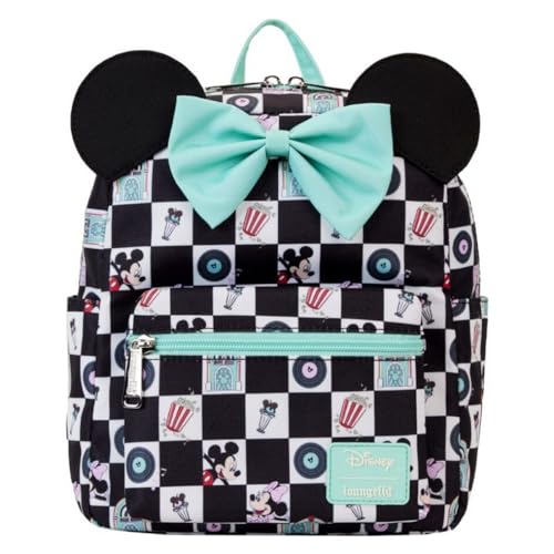 Loungefly Mickey & Minnie Date Night Diner Checkered All-Over Print Nylon Mini Backpack