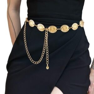 TIESOME Western Metal Concho Belt, Hollow Out Daisy Chain Belt Adjustable Boho Waist Chain Country Concert Outfit for Dress(Gold)