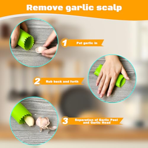 Garlic Press Rocker Heavy Duty Stainless Steel Garlic Mincer Garlic Crusher Garlic Chopper with Peeler And Scraper for Smash Garlic Built-in Bottle Opener