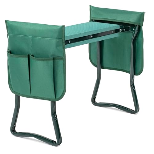 Simple Deluxe Garden Kneeler and Seat, Foldable Kneeling Stool with Thicker EVA Foam Pad Heavy Duty Bench, with Tool Pouch, Gifts for Outdoor Gardening, Fishing, Green