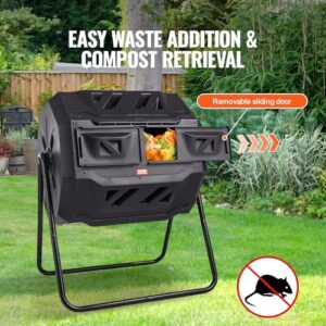 VEVOR Compost Bin, 43-Gal Dual Chamber Composting Tumbler, Large Tumbling Rotating Composter with 2 Sliding Doors and Steel Frame, BPA Free Composter Bin Tumbler for Garden, Kitchen, Yard, Outdoor