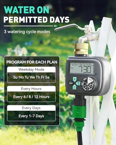 RAINPOINT Sprinkler Timer with 3 Different Programs, Waterproof Hose Timer Brass Inlet, Water Timer with Rain Delay/Manual/Automatic Irrigation Timer System, 1 Outlet