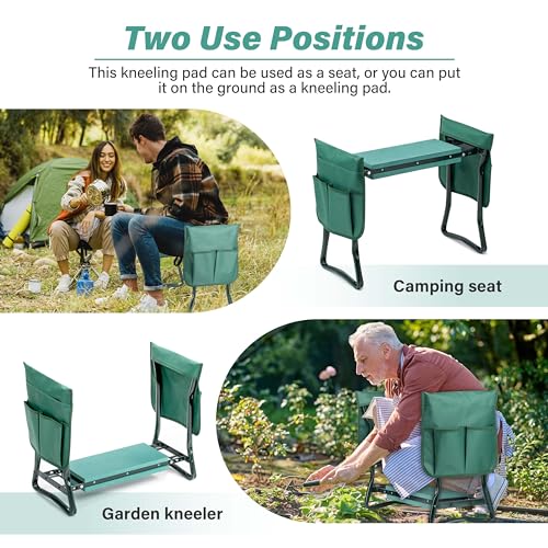 Simple Deluxe Garden Kneeler and Seat, Foldable Kneeling Stool with Thicker EVA Foam Pad Heavy Duty Bench, with Tool Pouch, Gifts for Outdoor Gardening, Fishing, Green