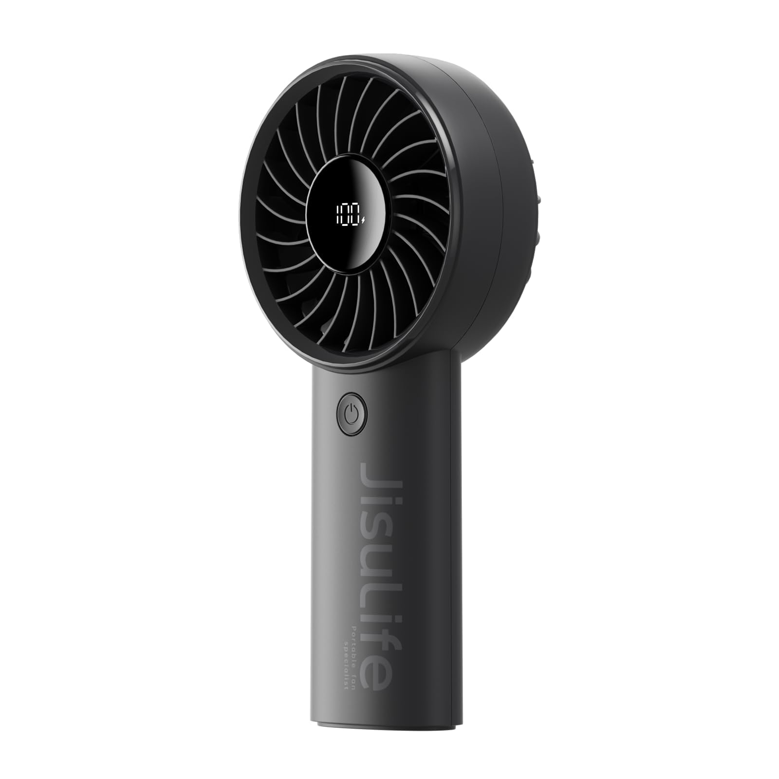 JISULIFE Handheld Fan Life4 with Powerful Motor,LED Display,5000mAh Battery,5 Wind Speeds,Lanyard; USB Rechargeable Hand held Fan; Summer Essentials Portable Fan for Travel,Beach,Makeup,Concerts-Black