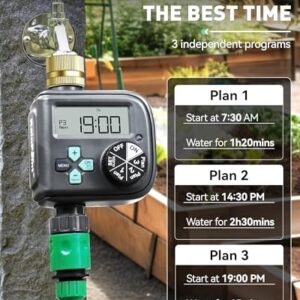 RAINPOINT Sprinkler Timer with 3 Different Programs, Waterproof Hose Timer Brass Inlet, Water Timer with Rain Delay/Manual/Automatic Irrigation Timer System, 1 Outlet