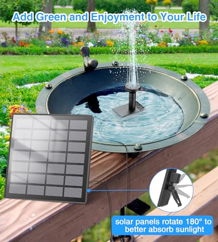 SZMP Solar Fountain 2024 Upgraded DIY Bird Bath Fountains, 1.8W Glass Panel Solar Fountain Pump with 8 Nozzles & 9.84ft Power Cord, Solar Bird Bath Fountain for Grass, Stakes, Garden, Pond (Black)