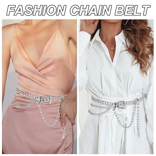 Amabro Multilayer Waist Chain Belt, Adjustable Metal Chain Dress Belt Women Girls Ladies Dress Jeans()