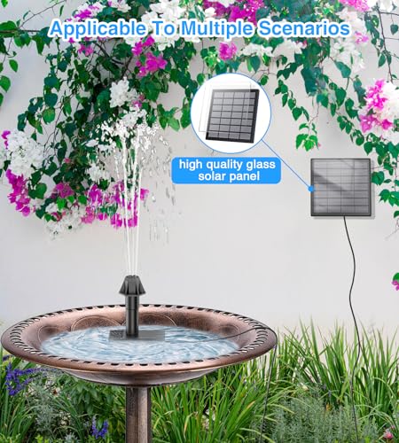 SZMP Solar Fountain 2024 Upgraded DIY Bird Bath Fountains, 1.8W Glass Panel Solar Fountain Pump with 8 Nozzles & 9.84ft Power Cord, Solar Bird Bath Fountain for Grass, Stakes, Garden, Pond (Black)