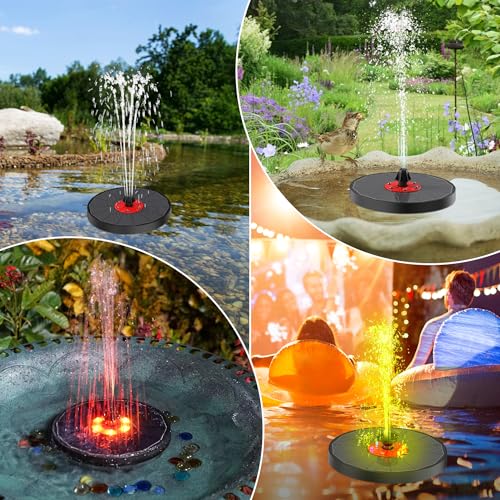 GAIZERL Solar Fountain 2024 Newest, 3.5W Solar Birdbath Fountains with Colorful Lights, Glass Panel, 2200mAh Battery, Hummingbird Water Pumps with 8 Spray Modes & 4 Fixed Pipes for Garden, Pool, Pond