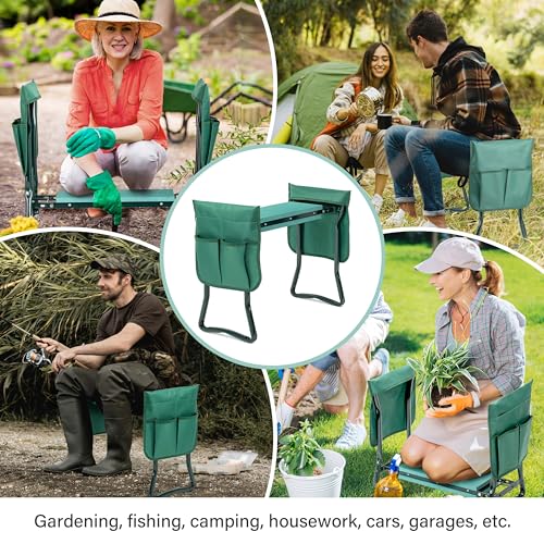 Simple Deluxe Garden Kneeler and Seat, Foldable Kneeling Stool with Thicker EVA Foam Pad Heavy Duty Bench, with Tool Pouch, Gifts for Outdoor Gardening, Fishing, Green