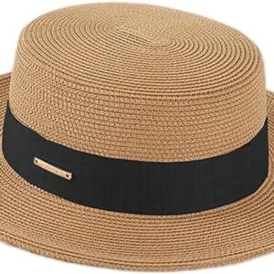 Women Beach Straw Sun Hat - Summer Classic Boater Sun Hat Panama Short Brim Fedora for Party Travel(S/M) Khaki