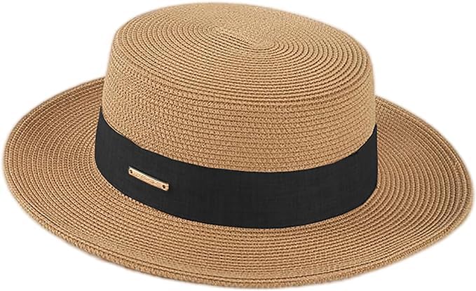 Women Beach Straw Sun Hat - Summer Classic Boater Sun Hat Panama Short Brim Fedora for Party Travel(S/M) Khaki