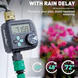 RAINPOINT Sprinkler Timer with 3 Different Programs, Waterproof Hose Timer Brass Inlet, Water Timer with Rain Delay/Manual/Automatic Irrigation Timer System, 1 Outlet