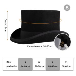 Punctualgood Wool Felt Top Hat Victorian Mad Hatter 6" Magic Hat Gentlemen Performing Jazz Caps Rock Hat for Men Women Gift (US, Alpha, X-Large, Black)