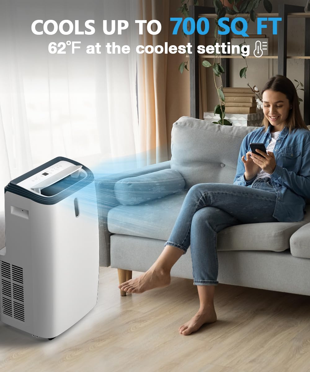 Joy Pebble Portable Air Conditioner 14000 BTU,Portable AC Unit for Room Cools up to 700 Sq.ft,Air Conditioner Portable 3-IN-ONE for Cooling,Dehumidifier&Fan,24Hrs Timer,3 Fan Speed