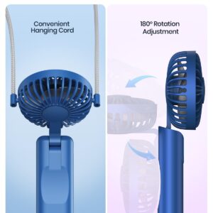 WarmCo Portable Handheld Fan, 5000mAh USB Rechargeable Foldable Fan 3 in 1 Personal Travel Fan with Digital Display,90° Foldable Desk Fan with Base, Mini Desk Fan for Makeup/Commute/Office