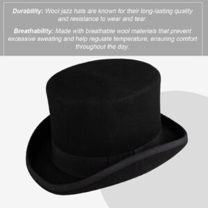 Punctualgood Wool Felt Top Hat Victorian Mad Hatter 6" Magic Hat Gentlemen Performing Jazz Caps Rock Hat for Men Women Gift (US, Alpha, X-Large, Black)