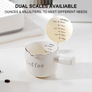 PARACITY Espresso Cups Ceramic with Handle, Measuring Cup with Dual Scale, Espresso Shot Glass with V-Shaped Mouth, 3 OZ Espresso Accessories