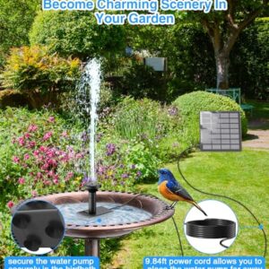 SZMP Solar Fountain 2024 Upgraded DIY Bird Bath Fountains, 1.8W Glass Panel Solar Fountain Pump with 8 Nozzles & 9.84ft Power Cord, Solar Bird Bath Fountain for Grass, Stakes, Garden, Pond (Black)