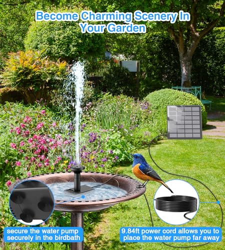 SZMP Solar Fountain 2024 Upgraded DIY Bird Bath Fountains, 1.8W Glass Panel Solar Fountain Pump with 8 Nozzles & 9.84ft Power Cord, Solar Bird Bath Fountain for Grass, Stakes, Garden, Pond (Black)