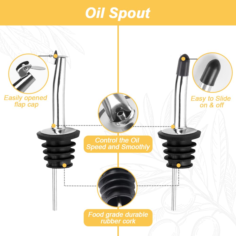 WEILAIDI Olive Oil Dispenser Bottle,2 Pcs Glass Oil Dispenser for Kitchen,Glass Olive Oil Dispenser and Vinegar Dispenser Set with 2 Stainless Steel Pourers, 4 Labels,1 Brush and 1 Funnel（500ML）