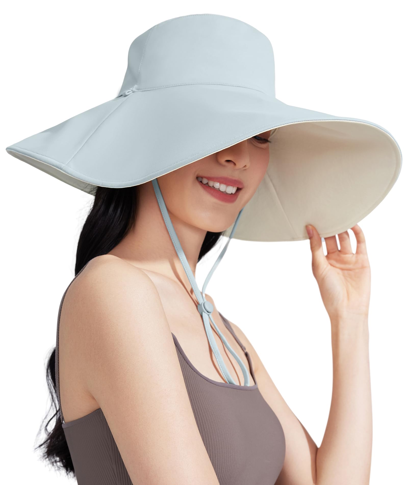 BENEUNDER Sun Hats for Women Wide Brim UPF 50+ Beach Hats for Women UV Protection Visor Hats for Fishing Hiking Gardening, White