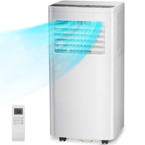 r.w.flame 10,000 btu air conditioner cool up to 450 sq.ft, 4 modes portable ac unit with 24hrs timer/led display/remote control/installation kits, ac unit for bedroom, white