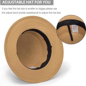 Women Beach Straw Sun Hat - Summer Classic Boater Sun Hat Panama Short Brim Fedora for Party Travel(S/M) Khaki