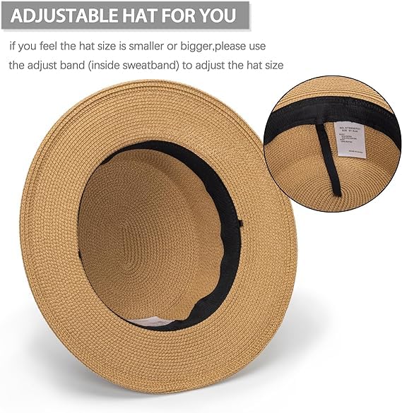 Women Beach Straw Sun Hat - Summer Classic Boater Sun Hat Panama Short Brim Fedora for Party Travel(S/M) Khaki