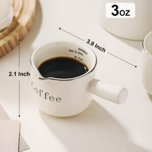 PARACITY Espresso Cups Ceramic with Handle, Measuring Cup with Dual Scale, Espresso Shot Glass with V-Shaped Mouth, 3 OZ Espresso Accessories