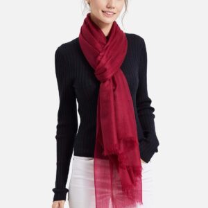 Ovcio Featherlight Wine Red Cashmere Scarf - 100% Pure Cashmere Wrap Scarf for Women (87x39) with Gift Box