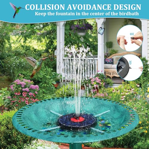 GAIZERL Solar Fountain 2024 Newest, 3.5W Solar Birdbath Fountains with Colorful Lights, Glass Panel, 2200mAh Battery, Hummingbird Water Pumps with 8 Spray Modes & 4 Fixed Pipes for Garden, Pool, Pond