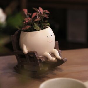 UMESONG Smily Face Planter Pot Cute Resin Flower Head Planters for Indoor Outdoor Unique Sit Rocking Chair Succulent Pots Gift IdeaI for Mother and Appreciation Christmas with Drainage Hole