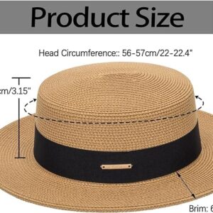 Women Beach Straw Sun Hat - Summer Classic Boater Sun Hat Panama Short Brim Fedora for Party Travel(S/M) Khaki