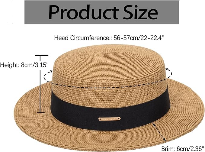 Women Beach Straw Sun Hat - Summer Classic Boater Sun Hat Panama Short Brim Fedora for Party Travel(S/M) Khaki