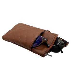 Double Eyeglasses Pouch with Zipper Closure,Soft Genuine Leather Sunglass Organizer Pouch,Portable Eyeglasses Case