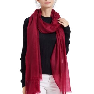 Ovcio Featherlight Wine Red Cashmere Scarf - 100% Pure Cashmere Wrap Scarf for Women (87x39) with Gift Box