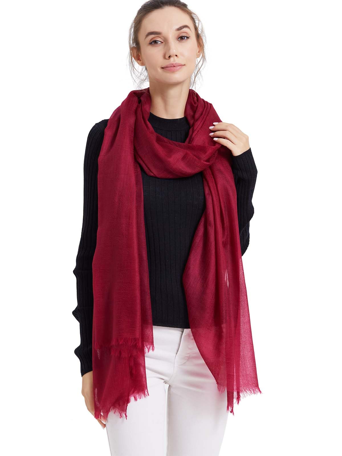 Ovcio Featherlight Wine Red Cashmere Scarf - 100% Pure Cashmere Wrap Scarf for Women (87x39) with Gift Box